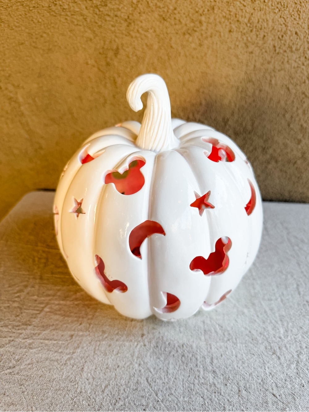 Disney Mickey Mouse Light Up White Pumpkin Halloween Decor Stars Moons Rainbow